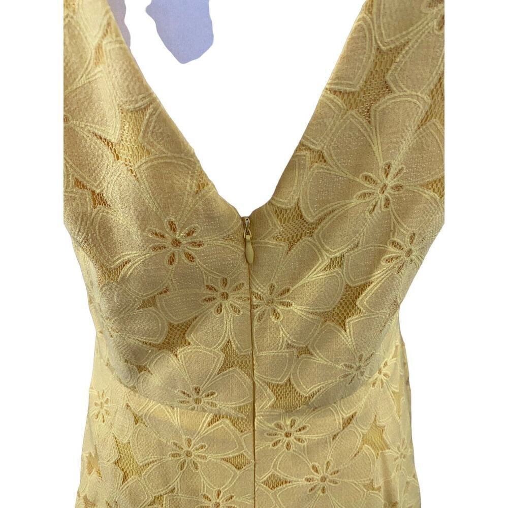 Maggy London Dress Womens Size 8P Yellow Floral Sheer Overlay Sleeveless Zip Up - Picture 6 of 11